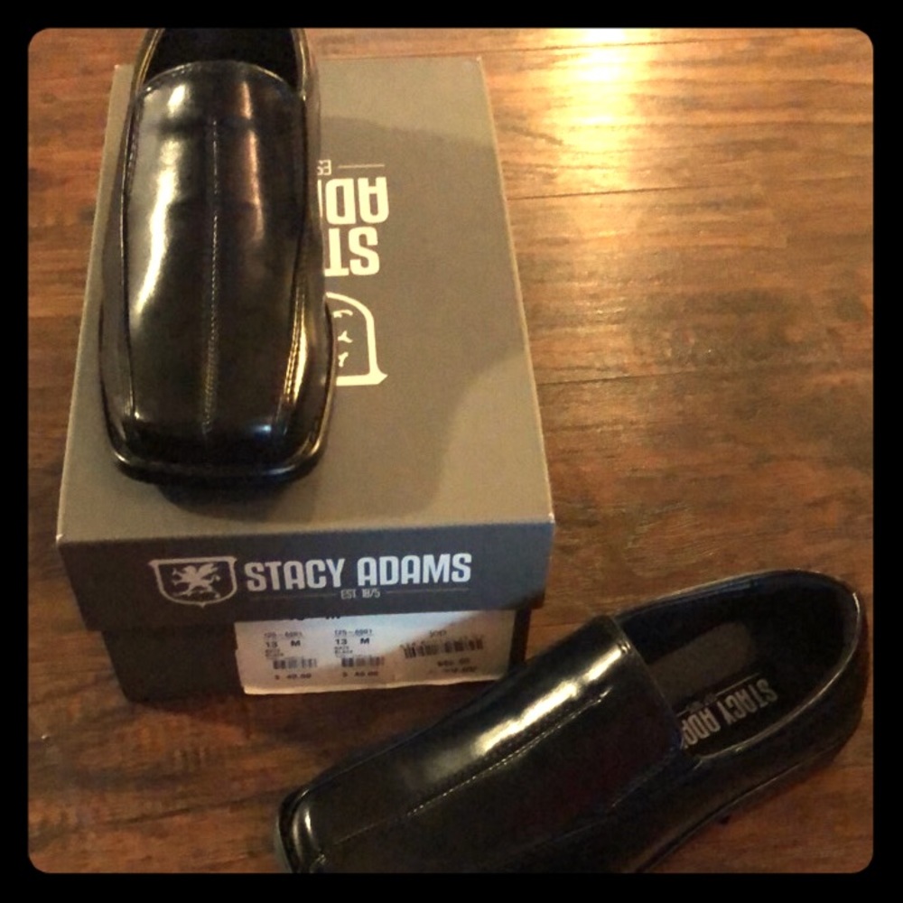 Boys Stacy Adams black slip on dress shoes NEW